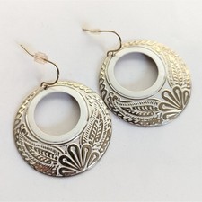 Bohemian Style White Detail Gold Tone Floral Boho Dangle Hoop Hook Earrings