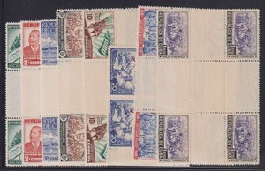 E7460: 1Cuba #423-430 Mint Gutter Blocks, NH; CV $121++
