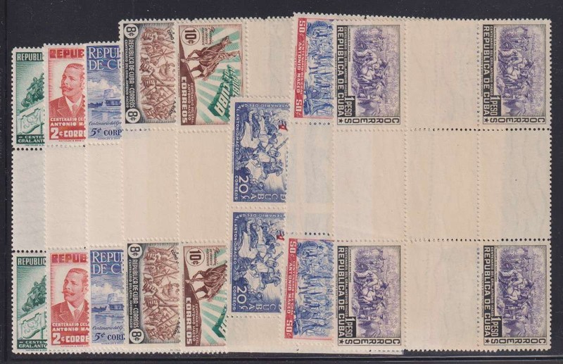 E7460: 1Cuba #423-430 Mint Gutter Blocks, NH; CV $121++