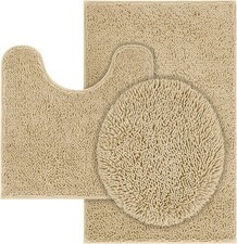 Soft Chenille Bathroom Rugs Set of 3, Super Absorbent Non Slip Bath Mat
