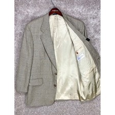 Oscar de la Renta Glen Plaid Blazer Sport Coat Mens 42R Tan Two Button Business