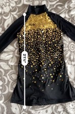 Balera Jazz Dance Costume Black Gold Sequin Long Sleeve Dress - Size MC