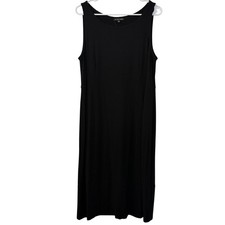 Eileen Fisher Womens Black Sleeveless Cutout Back Midi Tank Dress Size L