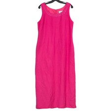 Jessica Howard Vintage 90s Hot Pink Linen Sleeveless Maxi 12 Summer Minimalist