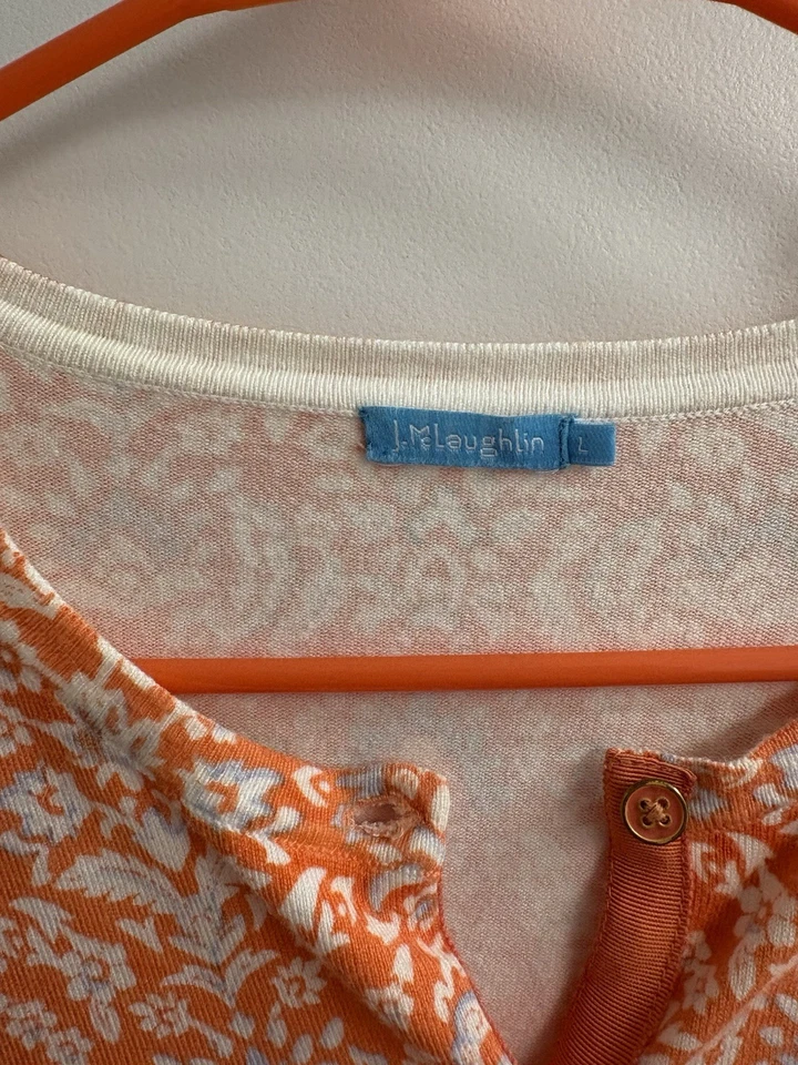 Cardigã feminino J McLaughlin laranja Lt Wt tamanho G botão para baixo algodão modal suéter - Imagem 2 de 4