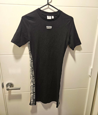 adidas Women's Black Solid T-Shirt Dress Logo Accent Short Sleeve Crew Neck M