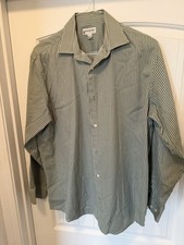 Banana Republic Men's Striped Dress Shirt Green White L 16-16.5 Long Sleeve