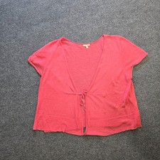 Eileen Fisher Sweater Womens 1X Pink Linen Tie Front Cardigan Lightweight Casual