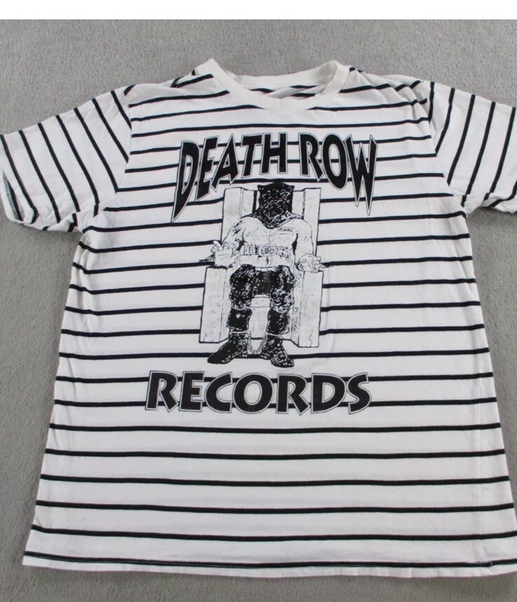 FILA Camicia Death Row Records adulto grande bianca nera a righe detenuto sedia elettrica