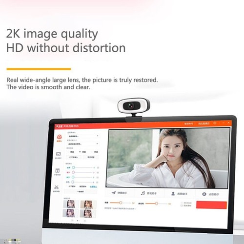 2K PC Webcam Widescreen Video Calling and Recording for W/ Mic 3 Gear Fill Light - Afbeelding 4 van 8