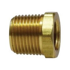 28102L LP Reducer Hex Bushing, 1/4" MNPT x 1/8" FNPT, 0.62 in, Brass, 15 Pk