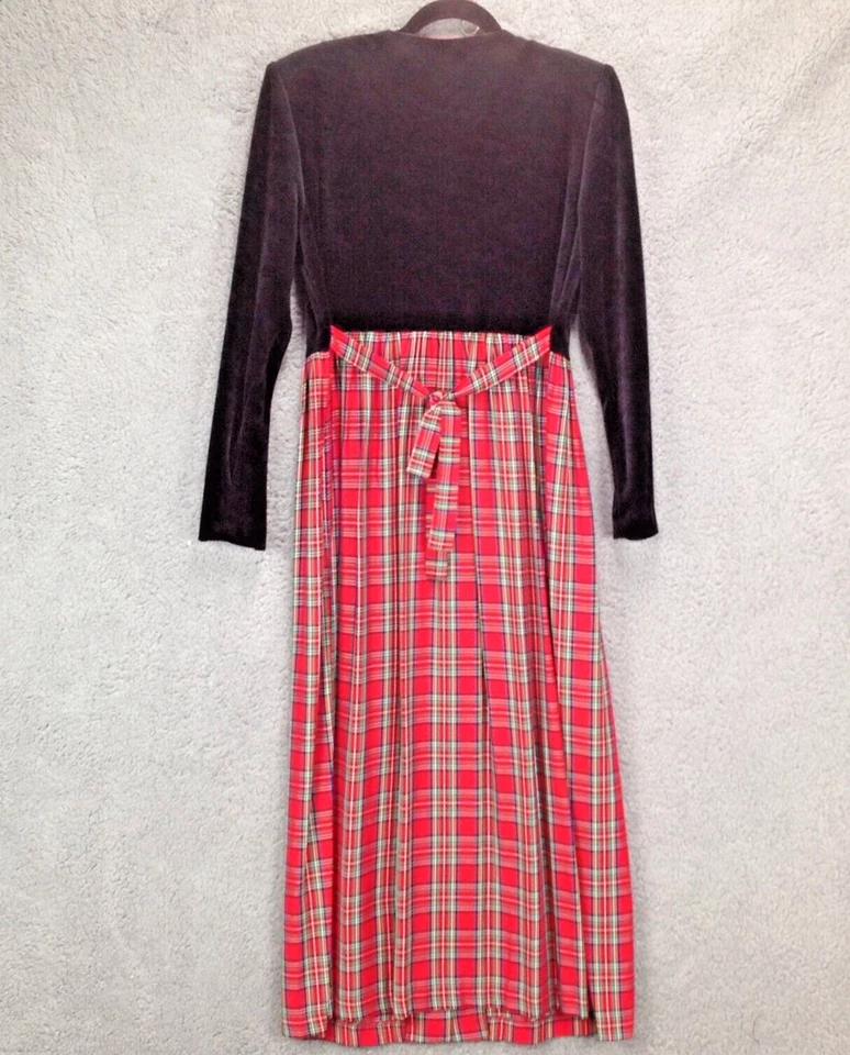 Maxi Vestido RM Richards X Karen Kwong Para Mujer 10 Rojo Negro Terciopelo Top Corbata Trasera Foto 2 de 4