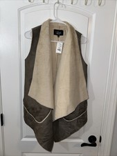 Luii Vest Women Brown Cream Open Front Faux Shearling Poly Wool Blend