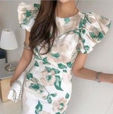 Women's Sweet Summer Floral Slim Fit Dress Round Collar Short sleeve Mid Skirt