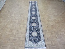 2'9 x 18'6 Runner Hand Knotted Blue Nain With Silk Oriental Rug G11221
