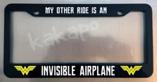 My Other Ride Is An Invisible Airplane Wonder Woman Glossy Black Plate Frame