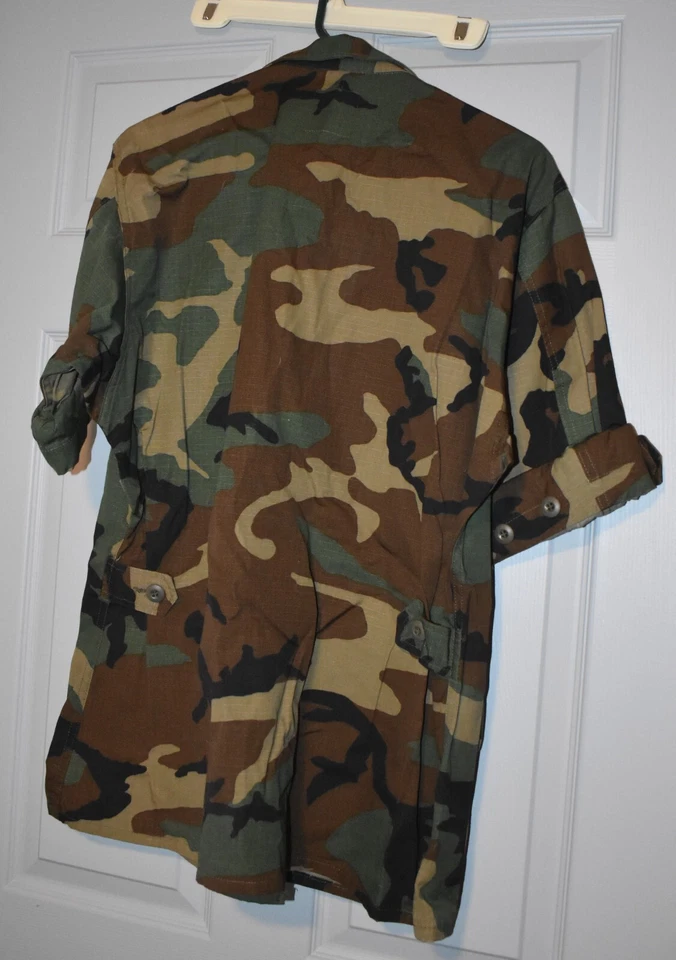 Woodland Camouflage Army BDU Jacket Men's Med-Reg w/ Patches Summer MI LTC 2 - Image 2 of 4