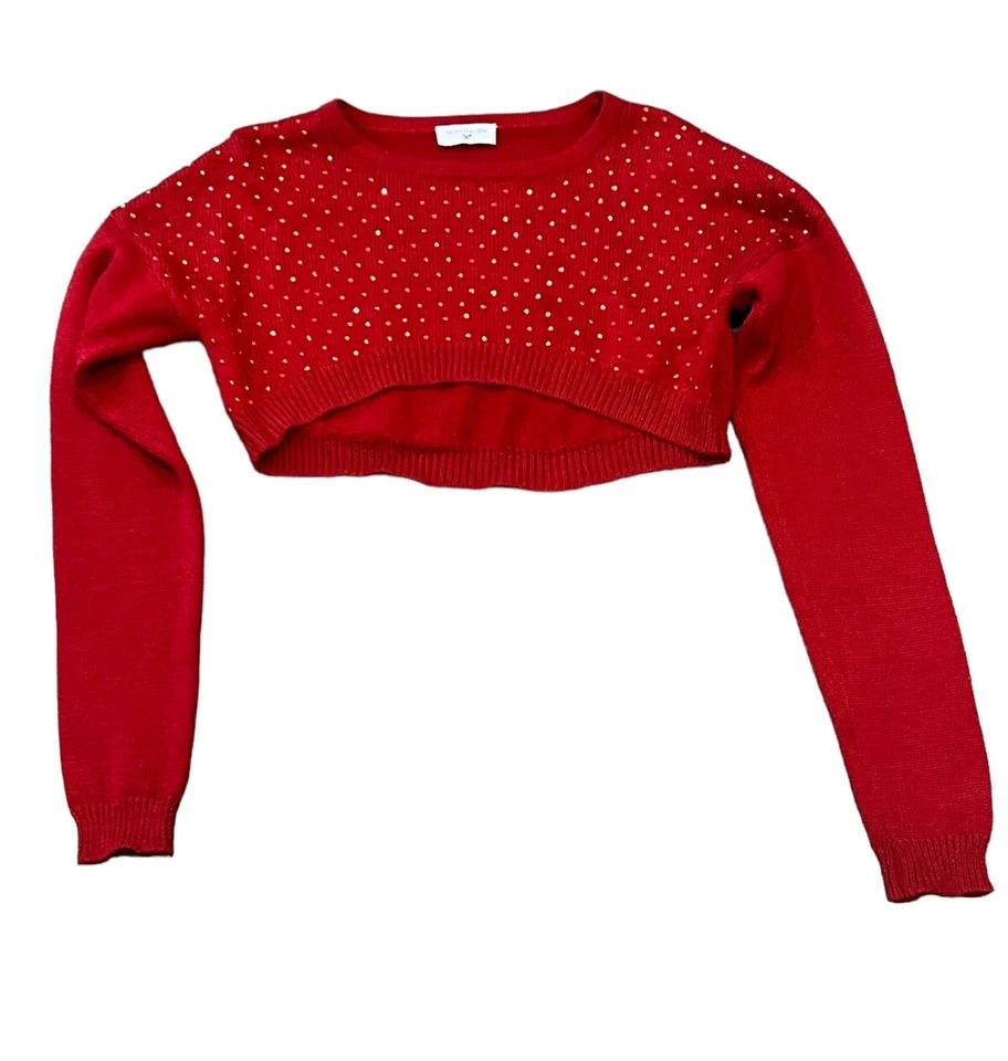 Monnalisa Maglione Bimba Girl Dark Red Studded Knit Shrug Crop Sweater  Sz 8 - Image 4 of 4
