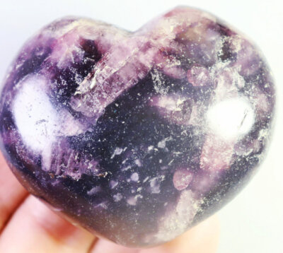 Natural Marvelous Lepidolite Purple Mica & Red tourmaline Crystal Stone Heart