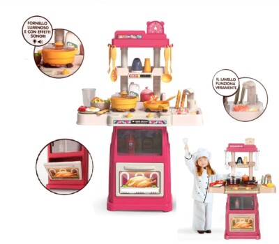 Cucina Rosa Giocattolo con Fornelli Luminosi Effetti Sonori