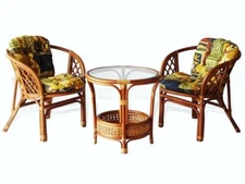 Lounge Set Round Table and 2 Bahama Chair Handmade Rattan Wicker Cognac