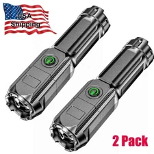 2 Pack Super-Bright LED Tactical Military LED Flashlight Torch 3 Modes Zoomable