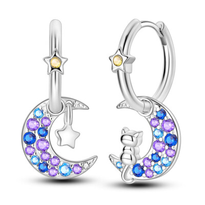 MULA Original Star Moon Cat Hoop Ohrringe AAA CZ Für Frauen Schmuck Versilbert