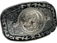 Lady Liberty Belt Buckle-Western Style - Rounded Square - 3" x 2" - Made in USA