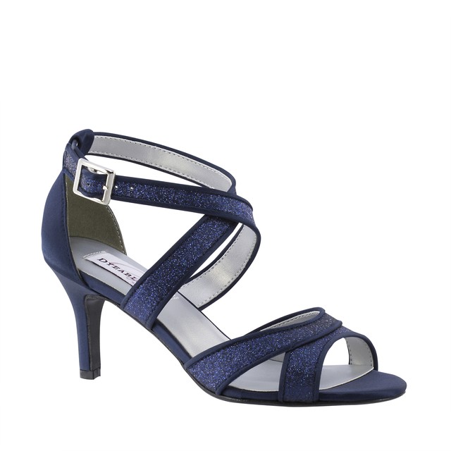 Womenâs Navy Blue PEEP Toe HEELS Size 7.5 Strappy Glitter Sandals by Touch UPS for sale online 