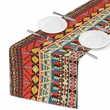 Table Runner Colorful Aztec Birds Flowers and ArrowCotton Linen Table Runner ...