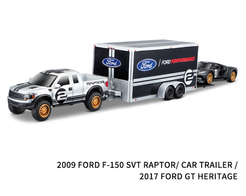 Maisto 1:64 2009 Ford F-150 Raptor Trailer 2017 GT Heritage