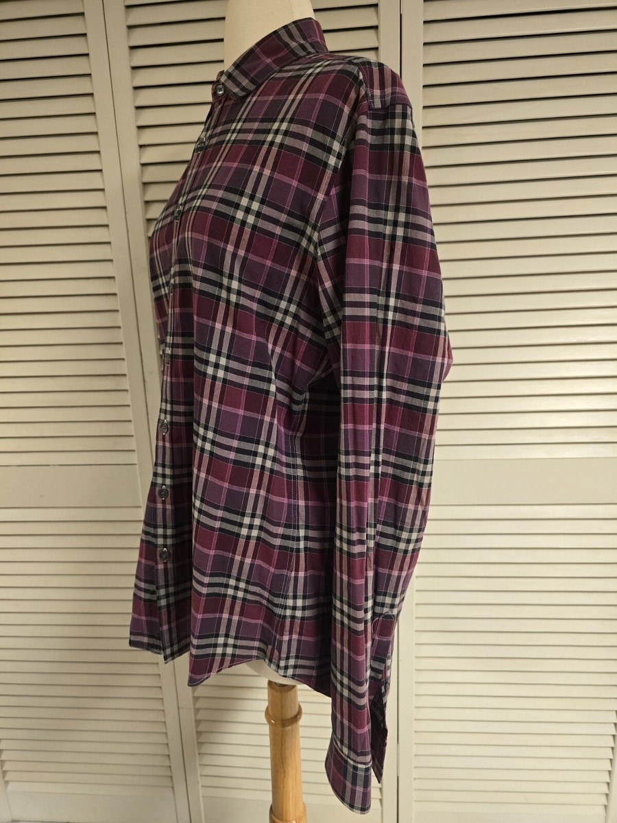 Burberry Brit Nova Plaid Print Check Purple Long Sleeve Button Up Shirt  Size M