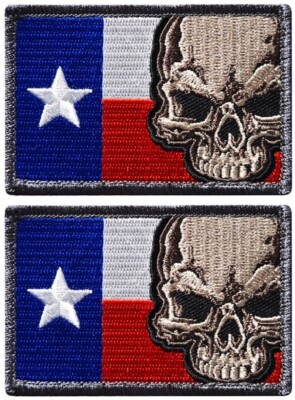 TEXAS STATE FLAG GOTHIC SKULL EMBROIDERED PATCH | 2PC HOOK BACKING   3''x2''