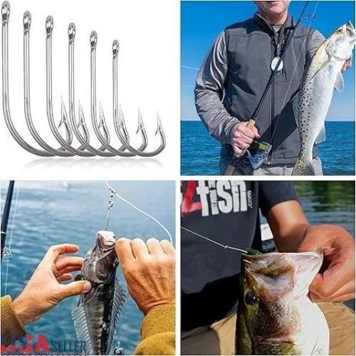 50pc 34007 Stainless Steel O'shaughnessy Fishing Hooks Long Shank Saltwater Hook - Image 2 of 4