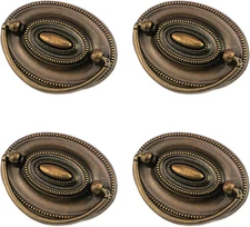 Quluxe 4 Pcs Furniture Dresser Pull Antique Brass Bail Drawer Pull Oval Drop Swi