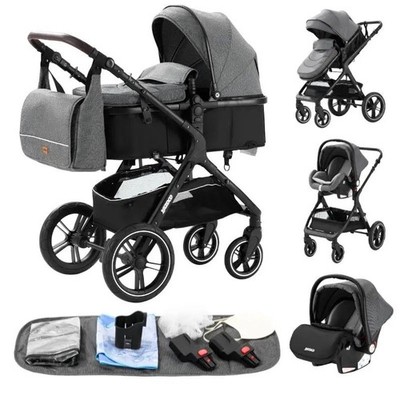 AmityX Luxury Kinderwagen 3 in 1  Komplettset mit Autositz Baby Stroller