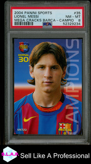 LIONEL MESSI PANINI SPORTS #35 2004 MEGA CRACKS BARCA CAMPIO CARD CATALAN PSA 8