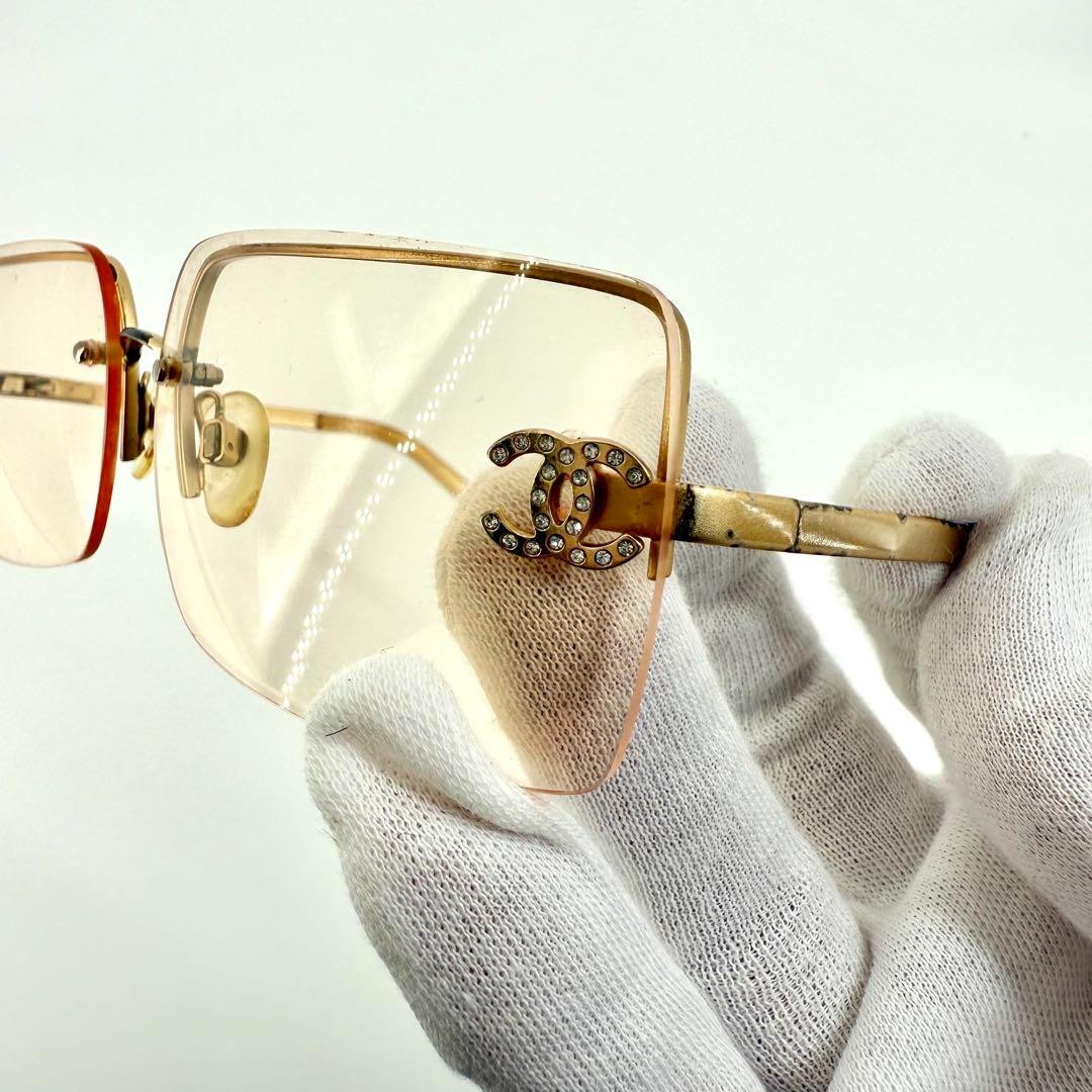 CHANEL 4092-B Sunglasses Rimless Gold Frame Pink Lens Coco Mark