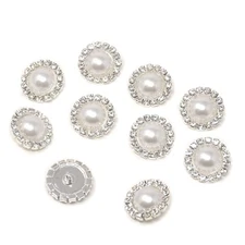 Honbay 10PCS 20mm Round Rhinestone Faux Pearl Buttons Embellishments - Sew on
