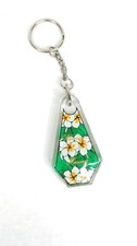 Hawaii Keychain Plumeria Flower Clear Acrylic Double Sided Souvenir Union Brand