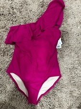 Kona Sol Women  s High Coverage One Piece Swimsuit Magenta Pink Size L NWT
