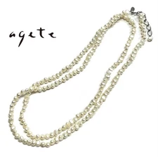 Agete Agathe 110cm Freshwater Pearl Necklace White Long Jewelry Used Japan