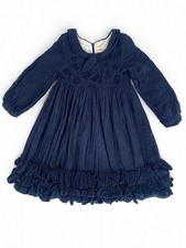 Mabel  Honey Girls Blue Linen Blend Ruffle Dress Long Sleeve Size 6