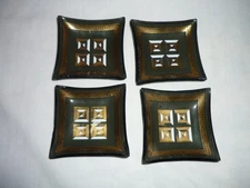 Set of 4 Square 2" Gold & Smoked Glass Salt Cellars Trinket