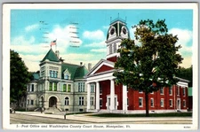 Vtg Linen Postcard Post Office & Courthouse Montpelier, VT 1940s