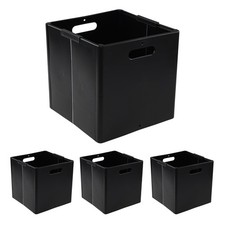 Anbers 4 Packs Collapsible Plastic Cube Storage Bins, Black Foldable Storage ...