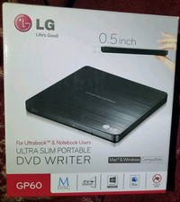 LG Ultra Slim External DVDRW with Mac and Surface Compatible Model GP60NB50