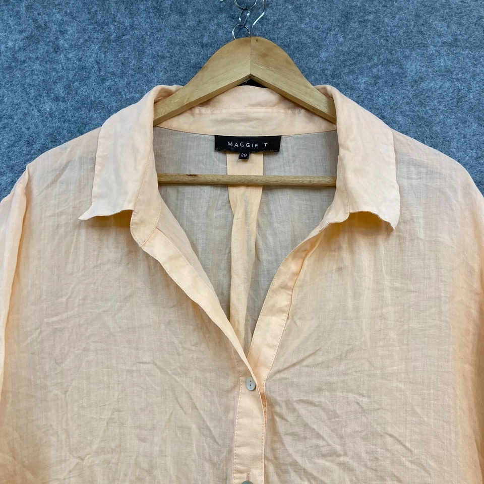 Maggie T Shirt Womens 20 Plus Peach 3/4 Sleeve V-Neck Button Up Collar 1929 - Image 3 of 4