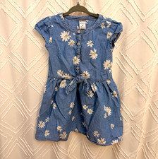 Carter's Blue Chambray Floral Fit Flare Cap Sleeve Button Dress 3T Daisy