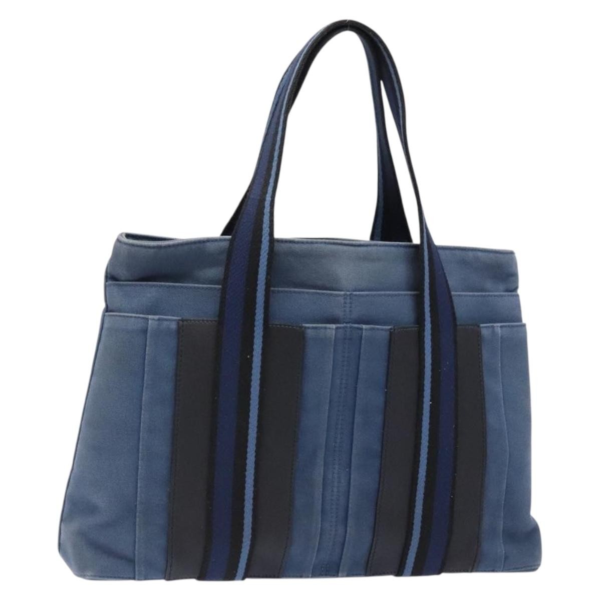 HERMES Trocha Horizontal Zonal MM Tote Bag Canvas Blue Silver Auth